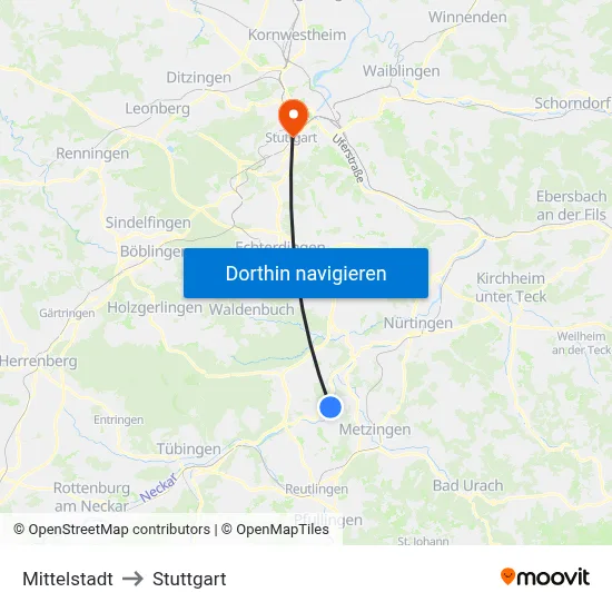 Mittelstadt to Stuttgart map