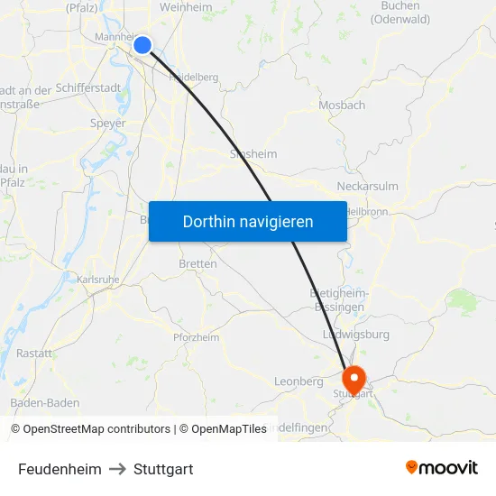 Feudenheim to Stuttgart map