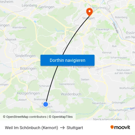 Weil Im Schönbuch (Kernort) to Stuttgart map