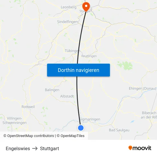 Engelswies to Stuttgart map