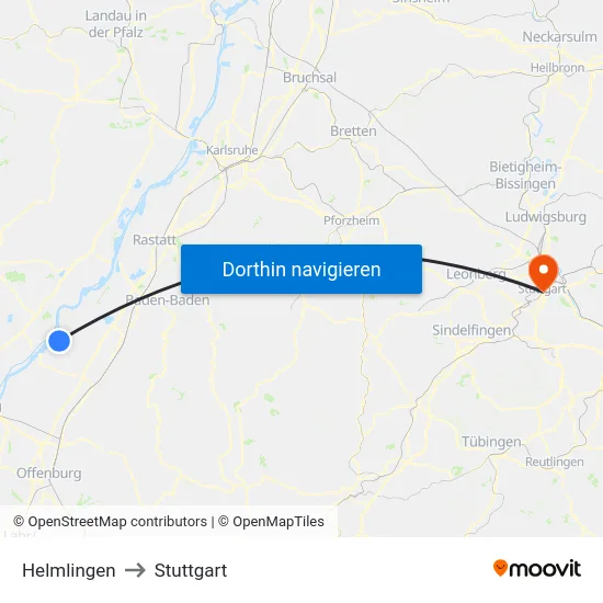 Helmlingen to Stuttgart map