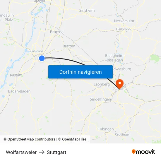 Wolfartsweier to Stuttgart map