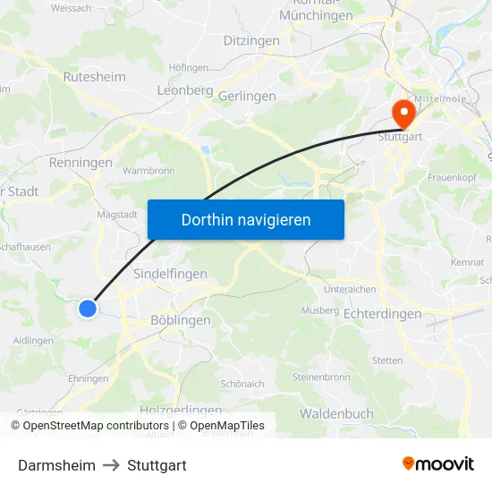 Darmsheim to Stuttgart map