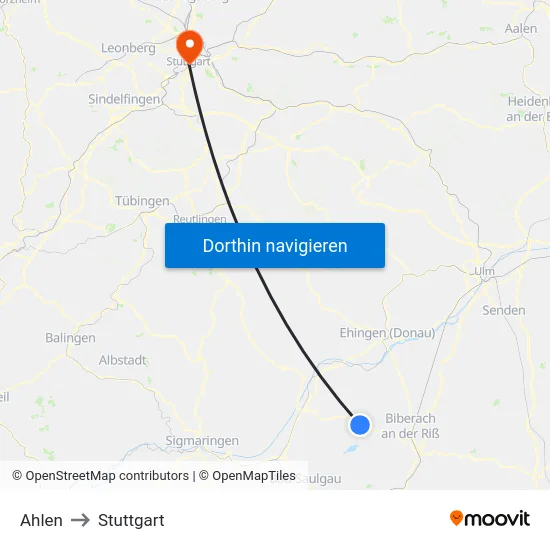 Ahlen to Stuttgart map