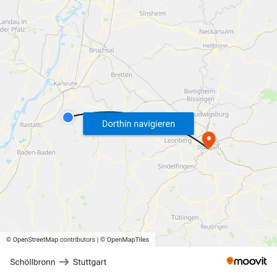 Schöllbronn to Stuttgart map