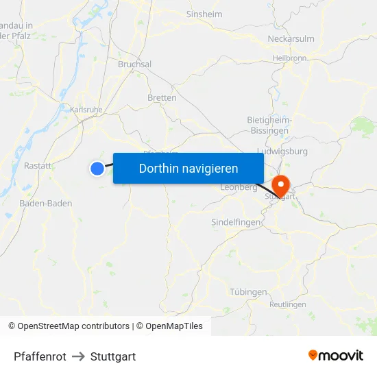 Pfaffenrot to Stuttgart map