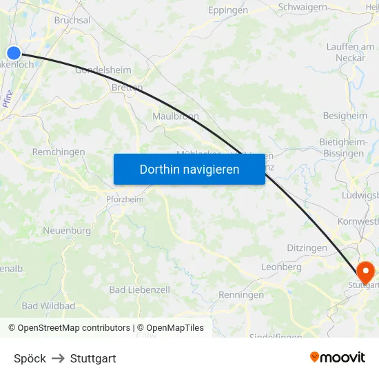 Spöck to Stuttgart map
