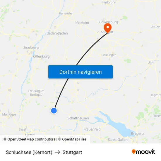 Schluchsee (Kernort) to Stuttgart map