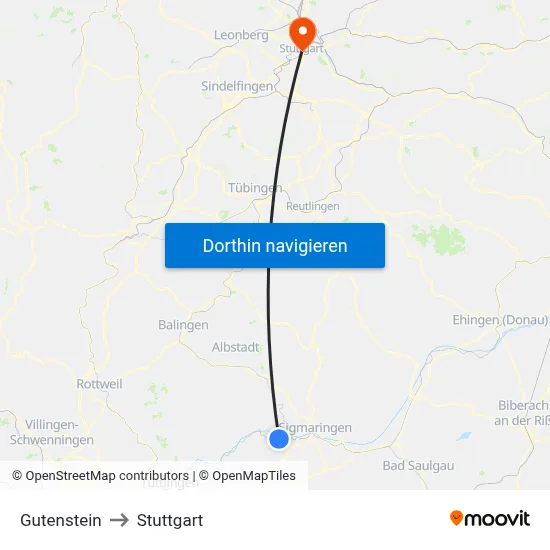 Gutenstein to Stuttgart map