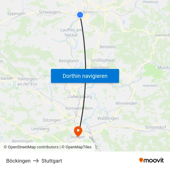 Böckingen to Stuttgart map