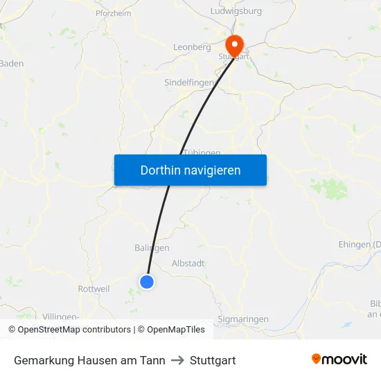 Gemarkung Hausen am Tann to Stuttgart map