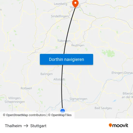 Thalheim to Stuttgart map