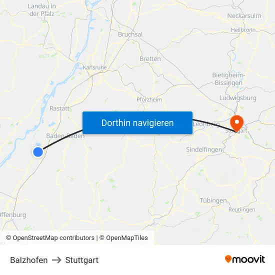 Balzhofen to Stuttgart map