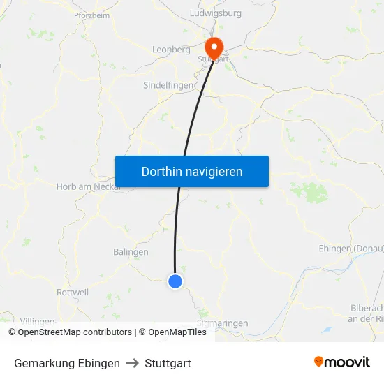 Gemarkung Ebingen to Stuttgart map