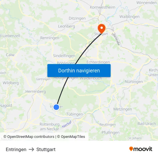 Entringen to Stuttgart map