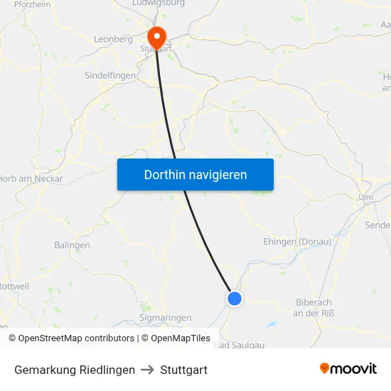 Gemarkung Riedlingen to Stuttgart map