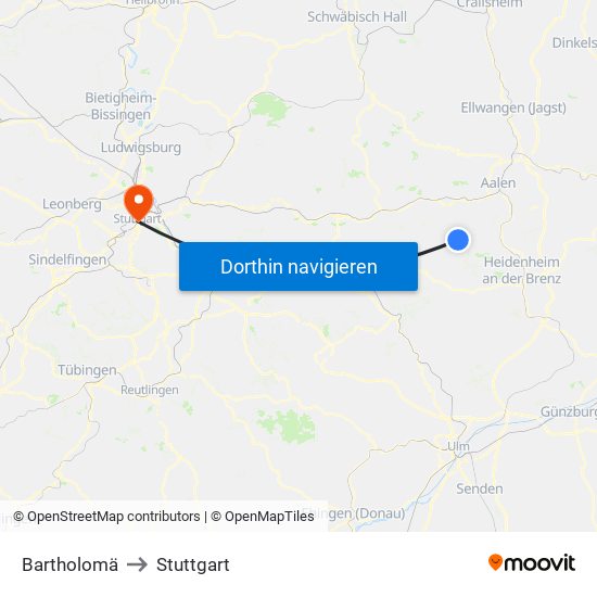 Bartholomä to Stuttgart map