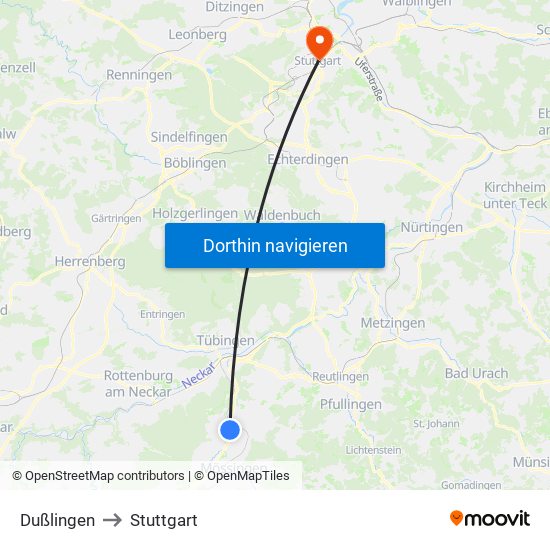 Dußlingen to Stuttgart map