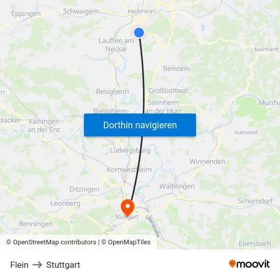 Flein to Stuttgart map