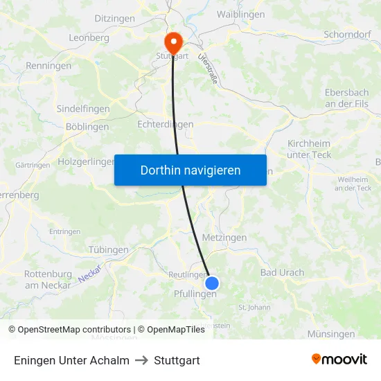 Eningen Unter Achalm to Stuttgart map