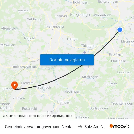Gemeindeverwaltungsverband Neckartenzlingen to Sulz Am Neckar map