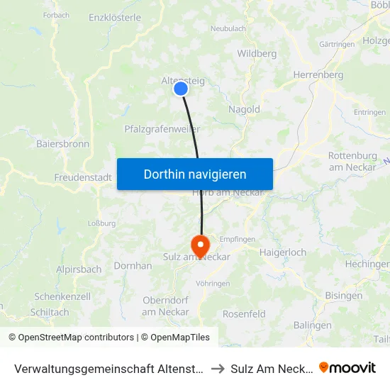 Verwaltungsgemeinschaft Altensteig to Sulz Am Neckar map