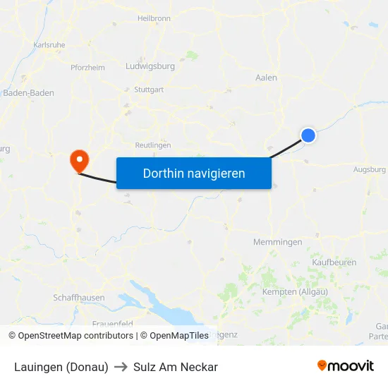 Lauingen (Donau) to Sulz Am Neckar map