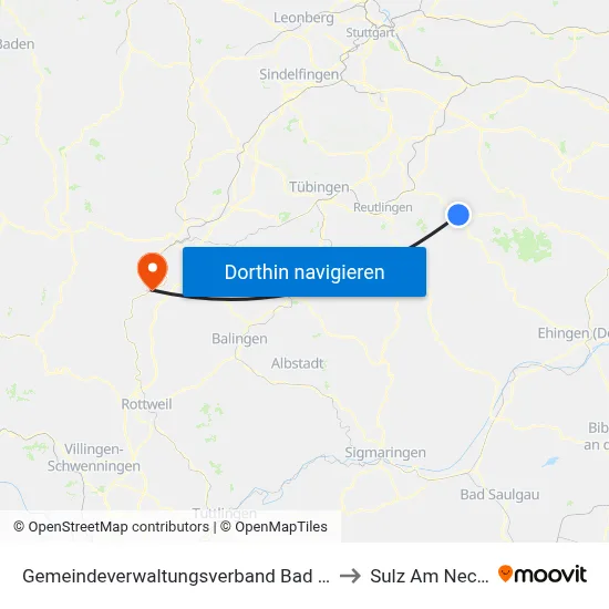 Gemeindeverwaltungsverband Bad Urach to Sulz Am Neckar map
