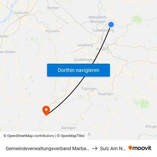 Gemeindeverwaltungsverband Marbach am Neckar to Sulz Am Neckar map