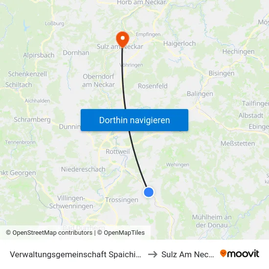 Verwaltungsgemeinschaft Spaichingen to Sulz Am Neckar map