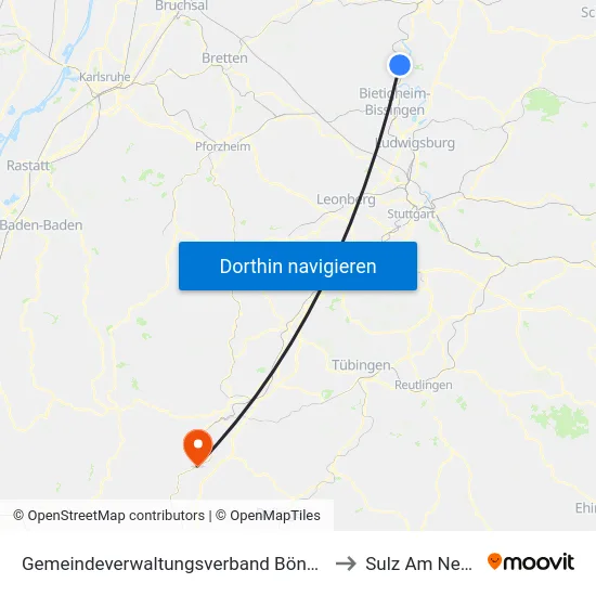 Gemeindeverwaltungsverband Bönnigheim to Sulz Am Neckar map
