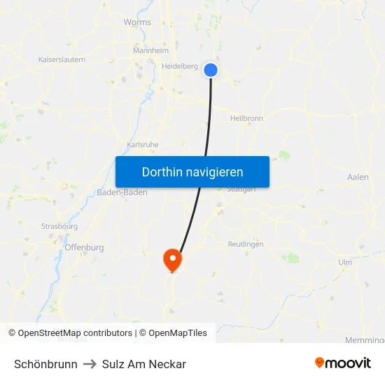 Schönbrunn to Sulz Am Neckar map