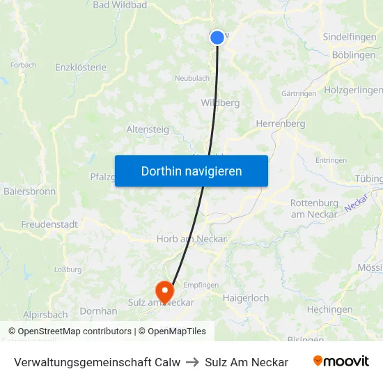Verwaltungsgemeinschaft Calw to Sulz Am Neckar map