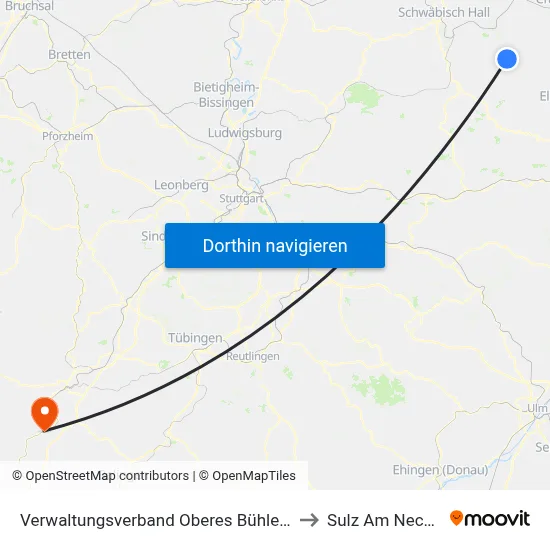 Verwaltungsverband Oberes Bühlertal to Sulz Am Neckar map