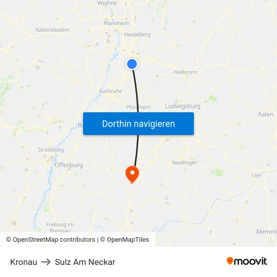 Kronau to Sulz Am Neckar map
