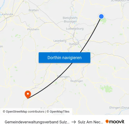 Gemeindeverwaltungsverband Sulzbach to Sulz Am Neckar map