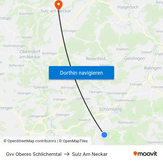 Gvv Oberes Schlichemtal to Sulz Am Neckar map