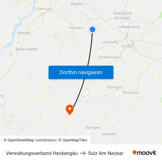 Verwaltungsverband Heckengäu to Sulz Am Neckar map