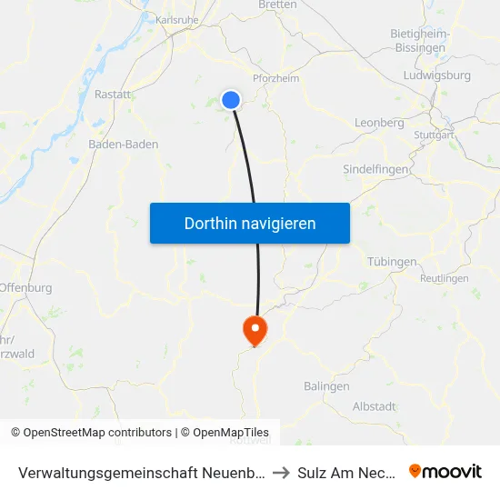Verwaltungsgemeinschaft Neuenbürg to Sulz Am Neckar map