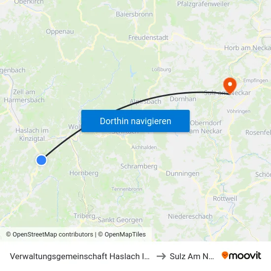 Verwaltungsgemeinschaft Haslach Im Kinzigtal to Sulz Am Neckar map