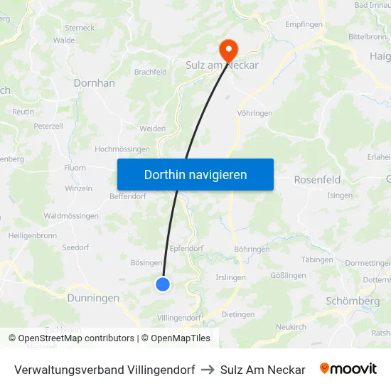 Verwaltungsverband Villingendorf to Sulz Am Neckar map