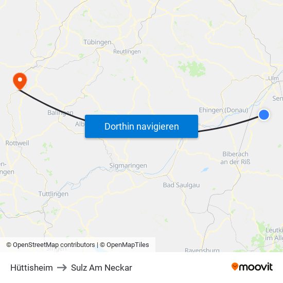 Hüttisheim to Sulz Am Neckar map