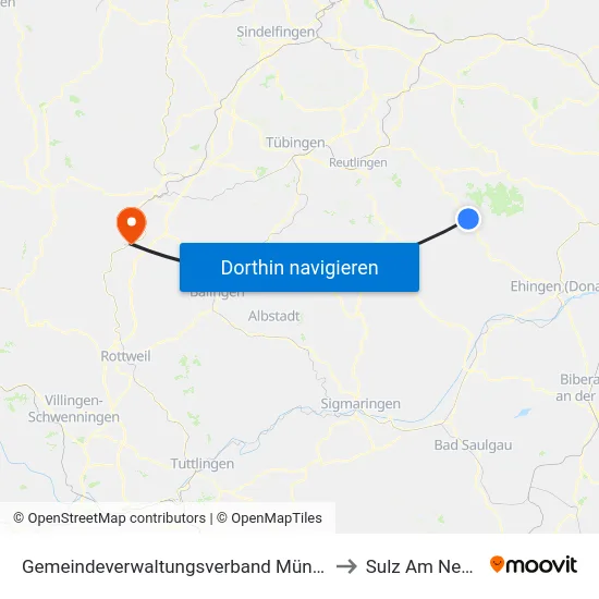 Gemeindeverwaltungsverband Münsingen to Sulz Am Neckar map