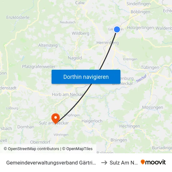 Gemeindeverwaltungsverband Gärtringen/Ehningen to Sulz Am Neckar map