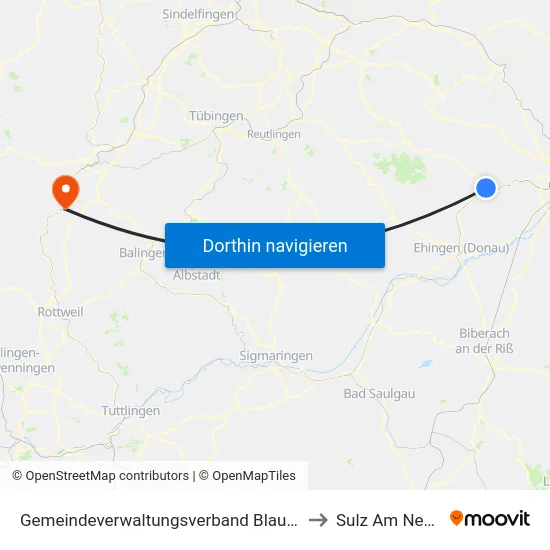 Gemeindeverwaltungsverband Blaubeuren to Sulz Am Neckar map
