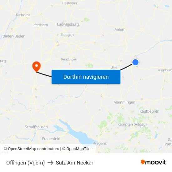 Offingen (Vgem) to Sulz Am Neckar map