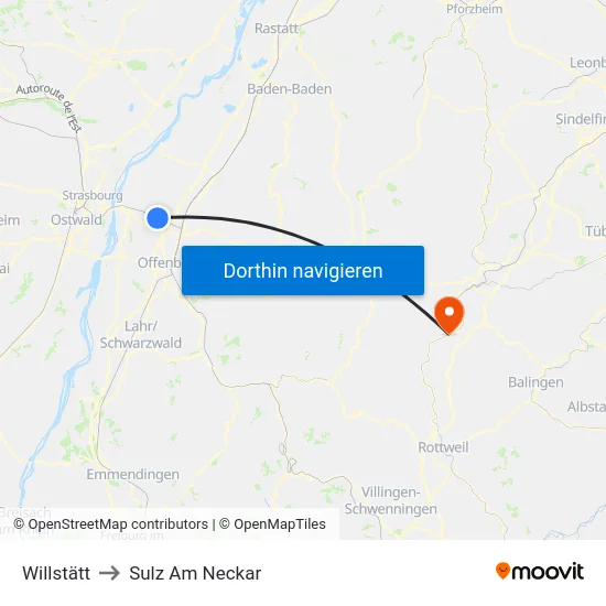 Willstätt to Sulz Am Neckar map