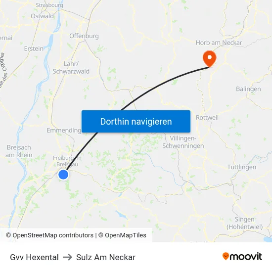 Gvv Hexental to Sulz Am Neckar map