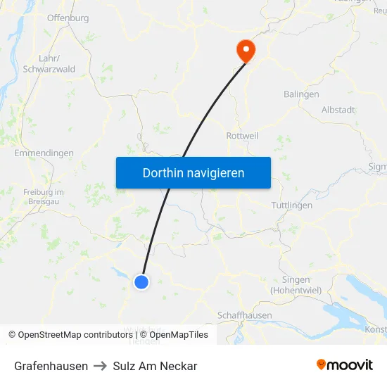 Grafenhausen to Sulz Am Neckar map
