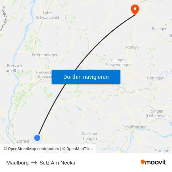 Maulburg to Sulz Am Neckar map